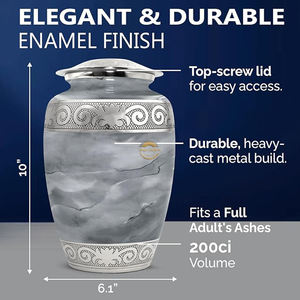 AYAANS-Urna de cremación blanca con revestimiento gris para cenizas humanas o de mascotas con líneas de acento grises sutiles - Product Image 3