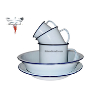 Plateau de service bas en acier inoxydable blanc émaillé, personnalisé, écologique, style européen, pour petit-déjeuner, déjeuner, buffet, camping - Vente en gros