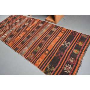 Nueva alfombra Kilim Rectangular de 9x12 en marrón naranja tejido plano estilo Tabriz con patrón de retazos Material de lana viscosa respaldo de látex - Product Image 4