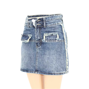 Falda corta vaquera para mujer, azul, recto, lavado, vaquero, borde de bigote, estilo Y2K para verano, Otoño, Primavera, Logo, cintura, patrón sólido - Product Image 1