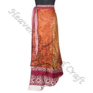 Designer chic 2 couches Sari soie jupes portefeuille fête soirée jupe Cool jupe portefeuille indien soie Sarong plage paréo longue enveloppe - Product Image 6