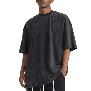 Alta calidad lavado ácido 100% algodón de talla grande camisetas de hombre estampado bordado holgado en blanco Unisex camiseta de gran tamaño para hombres - Product Image 3