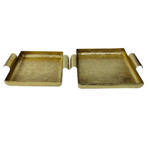 Bandeja para servir comida de aluminio Rectangular dorada hecha a mano, utensilios de cocina de estilo artístico para el hogar y la boda para servir comida y bebida - Product Image 1