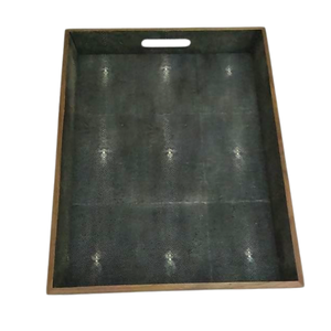 Bandejas Rectangulares Negras de Imitación de Piel de Pez para Servir Té, 0.57x0.42x0.06, con Bordes Enchapados, Diseño Templado, Marca DPC - Product Image 6