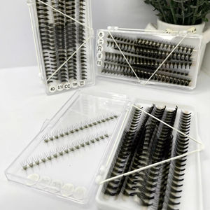 Extensions de cils 4D 0,05 mm, mix de 8-25 mm, courbures C CC DD D, éventails préfabriqués effet wispy, volume russe, en cachemire, avec pointes wispy - Product Image 1