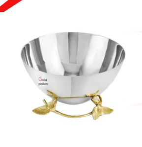 Juego de dos cuencos de metal con acabado plateado de alta calidad con hermoso diseño de hoja dorada para hotel y restaurante - Product Image 5
