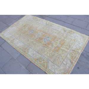 3.8x6.6 ft Rug, Turkish Vintage Rug, <b>Yellow</b> Striped Rug - Product Image 2