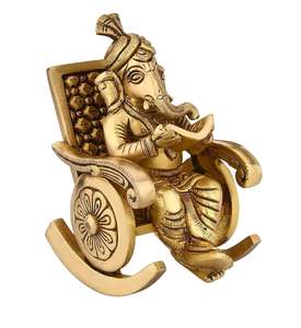 พระพิฆเนศทองเหลืองนั่งอยู่บนเก้าอี้ส่วนที่เหลือรูปปั้น Idol Murti moorti ganpati vinayaka 5 H x 3.1 W x 2.6 L นิ้ว850กรัม - Product Image 2