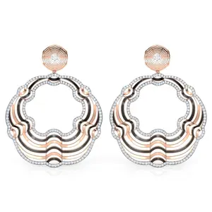 Anant Gems Launch All New Mahal Wave Diamond Chand Bali Style Rose Gold(17.570g) avec diamants Boucle d'oreille pour femme