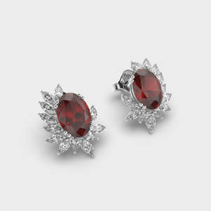 ต่างหูพลอยโกเมนตัดรูปวงรีสีแดงสำหรับงานหมั้นต่างหูประดับเพชรโมอิสฮาโลเจนตัดทรงรีต่างหูแบบหมุดด้านหลัง - Product Image 4