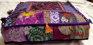 Indian Handmade Patchwork <b>Outdoor</b> Decorative Cushion Square Pillow 100% Cotton Embroidered Zafu Meditation Floor Pouf Dog Bed - Product Image 5