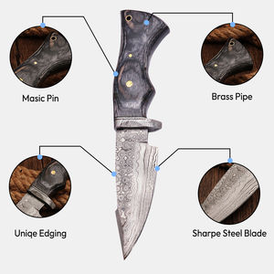 Cuchillo de Caza Burraq, Hecho a Mano, de Acero de Damasco, 10 Pulgadas, con Mango de Madera, para Camping y Caza, Funda de Cuero, OEM/ODM - Product Image 4