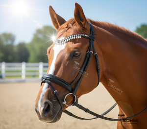 Bande de sourcils de cheval confortable en cuir noir de luxe avec des cristaux de larme couleur personnalisée bride équestre faite à la main - Product Image 6