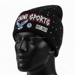 Gorro cálido a la moda para mujer, gorro de punto grueso 300 GSM con diamantes de imitación brillantes y bordado en 3D, gorros de Jacquard con logotipo personalizado - Product Image 3