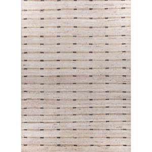 Tapis en laine afghane rayé ivoire Manifest, classique, noué à la main, 9x12, pour salon, idéal pour la décoration des chambres d'adolescents - Product Image 1