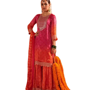 Taille Personnalisée Attrayant Sain & Fit Les Femmes Portent BANDHEJ Imprimé Gujrati Tendance Robe Ethnique avec Ensemble Dupatta - Product Image 1