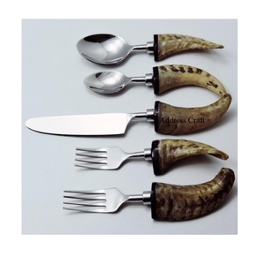 ชุดช้อนส้อมมีดด้ามแตรทำจากสเตนเลสสตีลของ100% ชุดเครื่องใช้บนโต๊ะอาหารงานปาร์ตี้ธุรกิจที่หรูหรา - Product Image 1