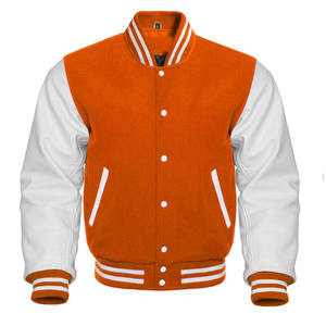 Chaquetas universitarias a medida para niños con mangas de cuero, poliéster transpirable, diseño en blanco sin adornos y cuello levantado - Product Image 3