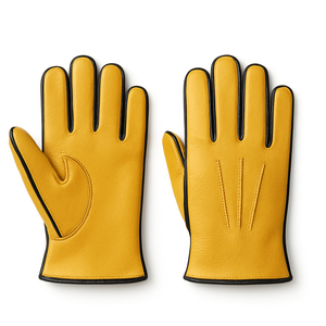 Gants en cuir jaunes élégants avec bordure noire, compatibles écran tactile, pour fêtes, doublure douce et chaude pour l'hiver – Vente en gros - Product Image 1