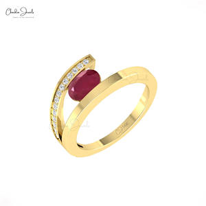La mayoría de los productos vendidos, anillo de derivación de piedras preciosas de rubí ovalado de 7x5mm para mujer, anillos de diamantes de oro rosa amarillo sólido de 14K a precio de descuento - Product Image 3