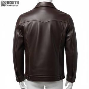 High Quality Stand Collar Full Sleeve Zipper Up Thick Windproof Leather <b>Jacket</b> For Men <b>Racer</b> Bomber <b>Jacket</b> Custom - Product Image 6