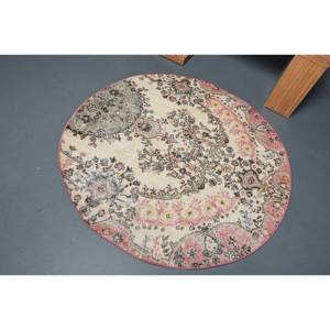 Alfombra de área de 4,5x4,5 pies, estilo clásico, rosa, Beige, lana de retazos, piel sintética de conejo, látex para uso en pasillos grandes - Product Image 4