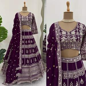 9mm Séquence Travail Foux Gorgette Tissu Lehengha Choli Taille jusqu'à 44 pour les Occasions de Fête - Product Image 1