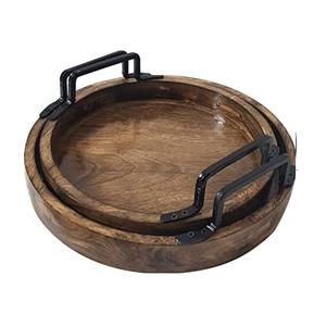 Bandeja de madera de forma circular usada para cocina casera, bandeja para servir platos y postres - Product Image 2