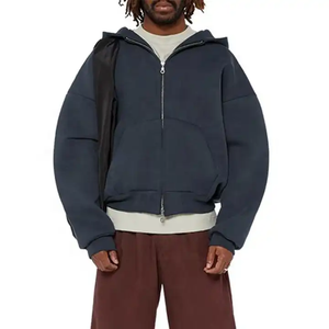 Nuevo diseño logotipo personalizado 100% algodón hombro caído gran tamaño manga larga Puff estampado recortado hombres pesado Zip Up sudaderas con capucha - Product Image 2