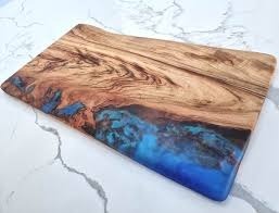 Tabla de cortar de madera de acacia de resina de bambú epoxi, tabla de cortar de queso con mango, patrón de ola de océano elegante para preparación de comidas de cocina - Product Image 2