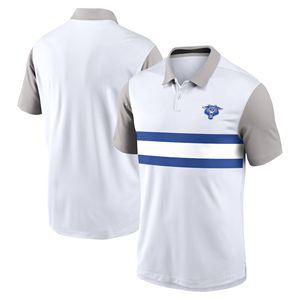 Kentucky University HBCU para Polo blanco gris con rayas de logotipo frontal tela de punto transpirable de talla grande equipo de ventilador oficial - Product Image 1