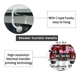 Rideau de douche imperméable personnalisé imprimé pour salle de bain, en polyester imperméable avec crochets - Product Image 2