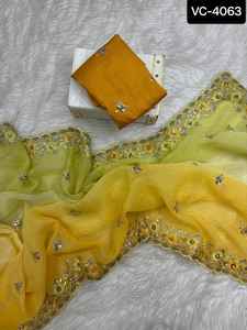 Vêtements ethniques indiens broderie lourde et travail de séquence Saree avec fantaisie Mono Banglory avec chemisier de travail de broderie pour les femmes - Product Image 2