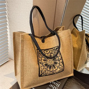 Lady Bohemian Yute Tote Bag Logotipo personalizado de alta calidad Durable Fibra natural Ropa Bolsa de compras Directo de fábrica al por mayor - Product Image 3