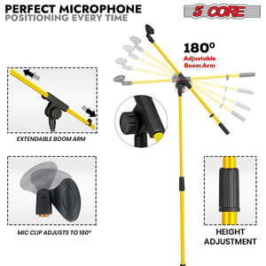5 Core Mic Stand Floor Height Adjustable <b>Tripod</b> Microphone Stands w Extending Telescoping Boom Arm - Product Image 2