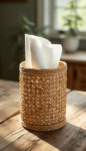 Soporte de caja de pañuelos de ratán artesanal que muestra técnicas expertas de tejido a mano para accesorios únicos de decoración del hogar - Product Image 3