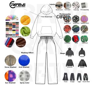 Survêtement personnalisé pour hommes avec patch en détresse sweat à capuche zippé pantalon évasé survêtement pantalon de survêtement unisexe lavé à l'acide et ensemble de sweat à capuche - Product Image 6
