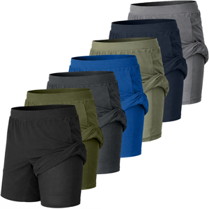 Pantalones Cortos Bermuda para Hombre, 2 en 1, Transpirables, Ecológicos, Elásticos, de Secado Rápido, 100% Poliéster, con Forro Interior para Gimnasio y Running - Product Image 1