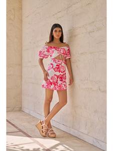 เดรสสั้นผ้าฝ้ายแบบสั้นสำหรับผู้หญิงเดรสพิมพ์ลายดอกไม้มีสไตล์สำหรับปาร์ตี้งานแต่งงานของขวัญฮันนีมูนเอวธรรมชาติ - Product Image 4