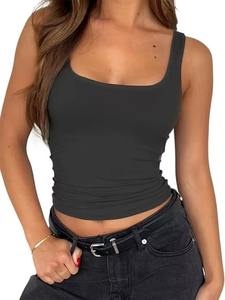 Y2k style tissu respirant personnalisable femmes sans manches col carré recadrée couleur unie débardeur - Product Image 2