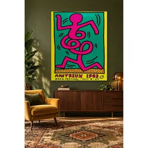 Fida Keith Haring Montreux Pink Dancer sur fond vert Impression sur toile - Product Image 1