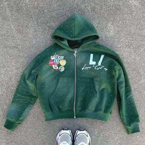 Meilleur prix Sweats à capuche avec strass Sweats à capuche avec fermeture éclair de couleur personnalisée Sweats à capuche avec strass respirants et confortables pour homme - Product Image 4