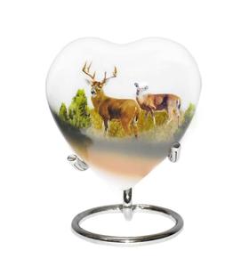 Deer Print Design Urn | Mini <b>Heart</b> Cremation Urn with Stand & Premium <b>Box</b> | Honor Your Loved One with Urn <b>Heart</b> <b>Shaped</b> - Product Image 1
