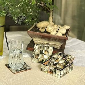 Juego de posavasos de té MDF con incrustaciones de madreperla de estilo clásico hecho a mano, piedra pulida para regalos de boda, decoración del hogar, precio económico - Product Image 4