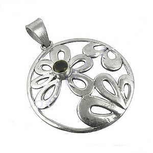 Pendentif Fleur Fait Main en Argent 925 Plaqué Rhodium avec Pierre Précieuse et Motif Numérique, Bijou Femme Or Rose, Idéal Cadeau - Product Image 1