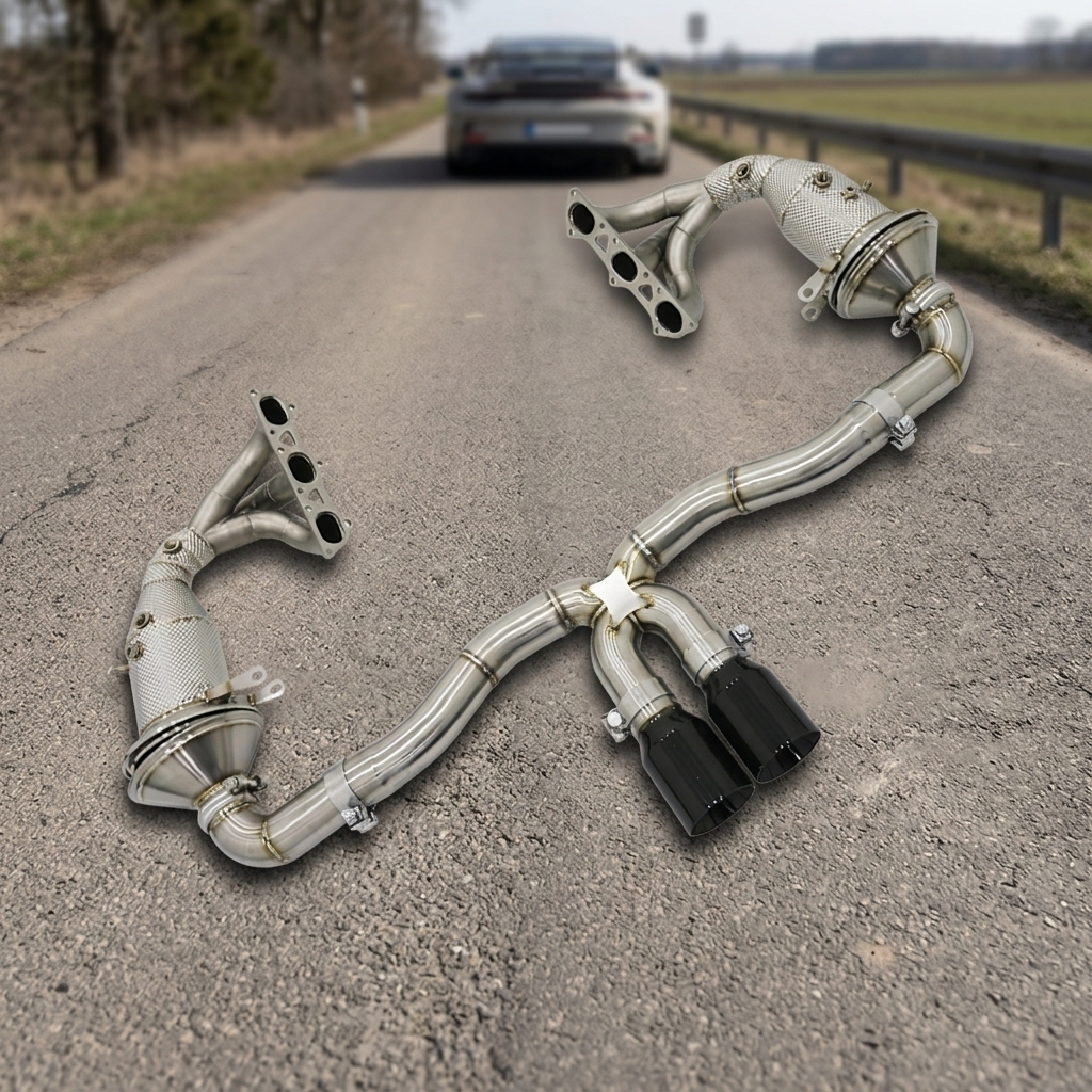 VantaFlow Mirror Polished Straight Catback and Header Full Exhaust System for Porsche 911 992 GT3 4.0L 2021-2026