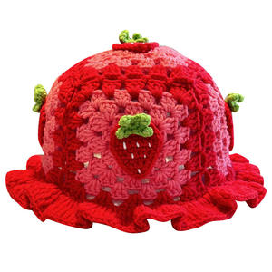 Gorro de Punto Crochet 2025, Nuevo, Bordado a Mano, de Algodón Transpirable, Unisex, Rojo, Estilo Casual para Invierno - Product Image 5
