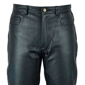 Pantalon en cuir véritable coupe ajustée pour hommes de la saison d'hiver Pantalon pour hommes en relief de haute qualité à rayures incurvées - Product Image 5