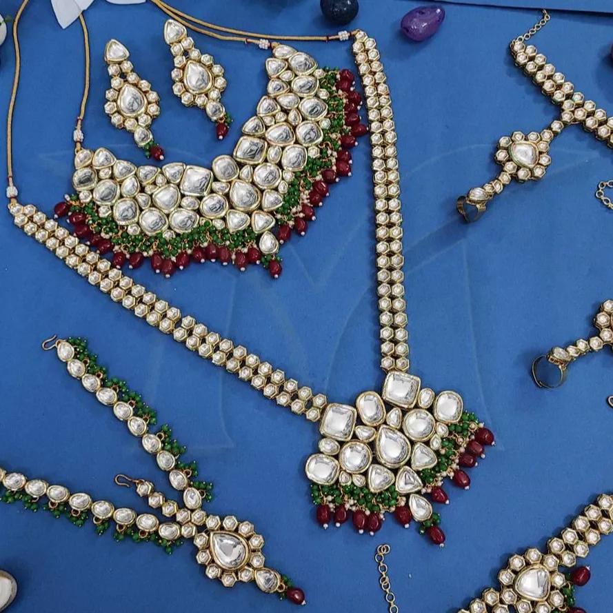 Ensemble de bijoux en perles Kundan pierres haute or polonais vêtements de mariage accessoires femmes belle lourde Kundan Dulhan ensemble