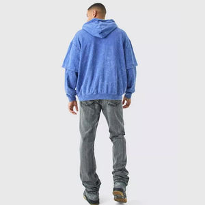 Sweat à capuche à double manche effet délavé pour homme |   Sweat-shirt d'hiver vintage épais à col rond, vente en gros directe OEM |   Service OEM - Product Image 5